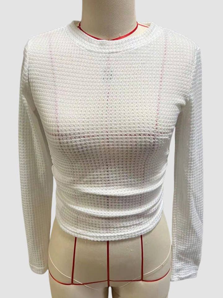 Mccolin – wholesale Stickad topp - Dam – Texturerad kort långärmad topp10