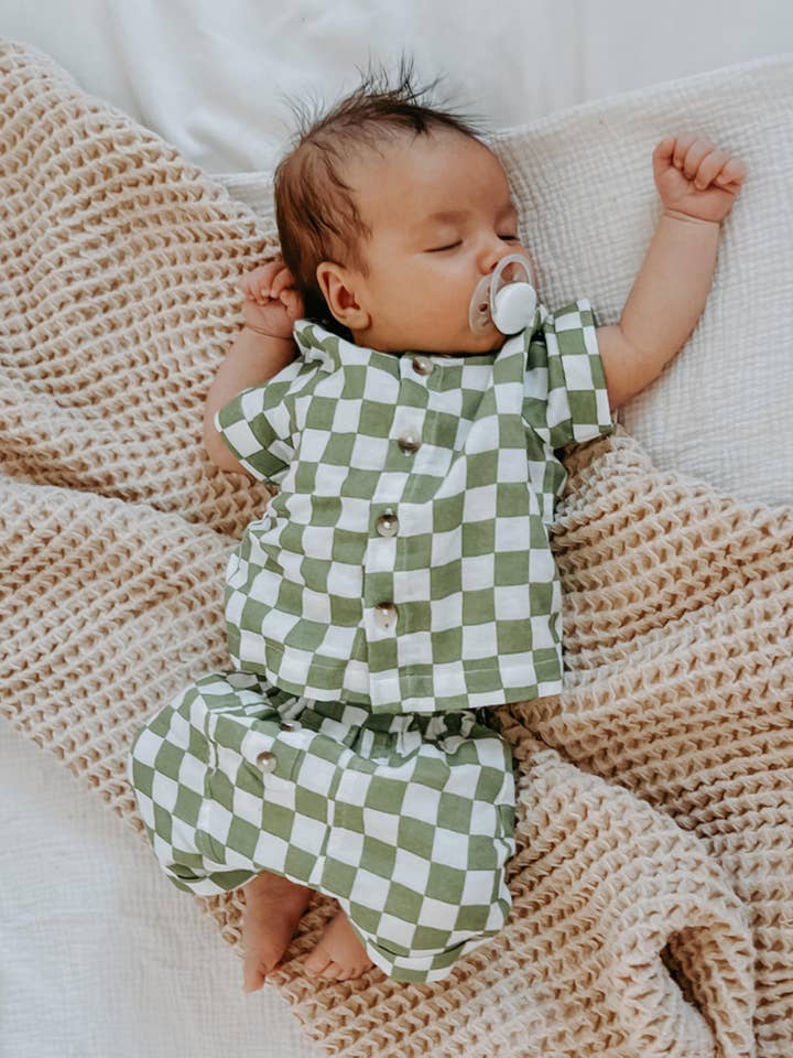 SIIX Collection - Wholesale Top & Short Set - Kids - Lime Checkerboard / Organic Finley Set (Baby - Kids)
