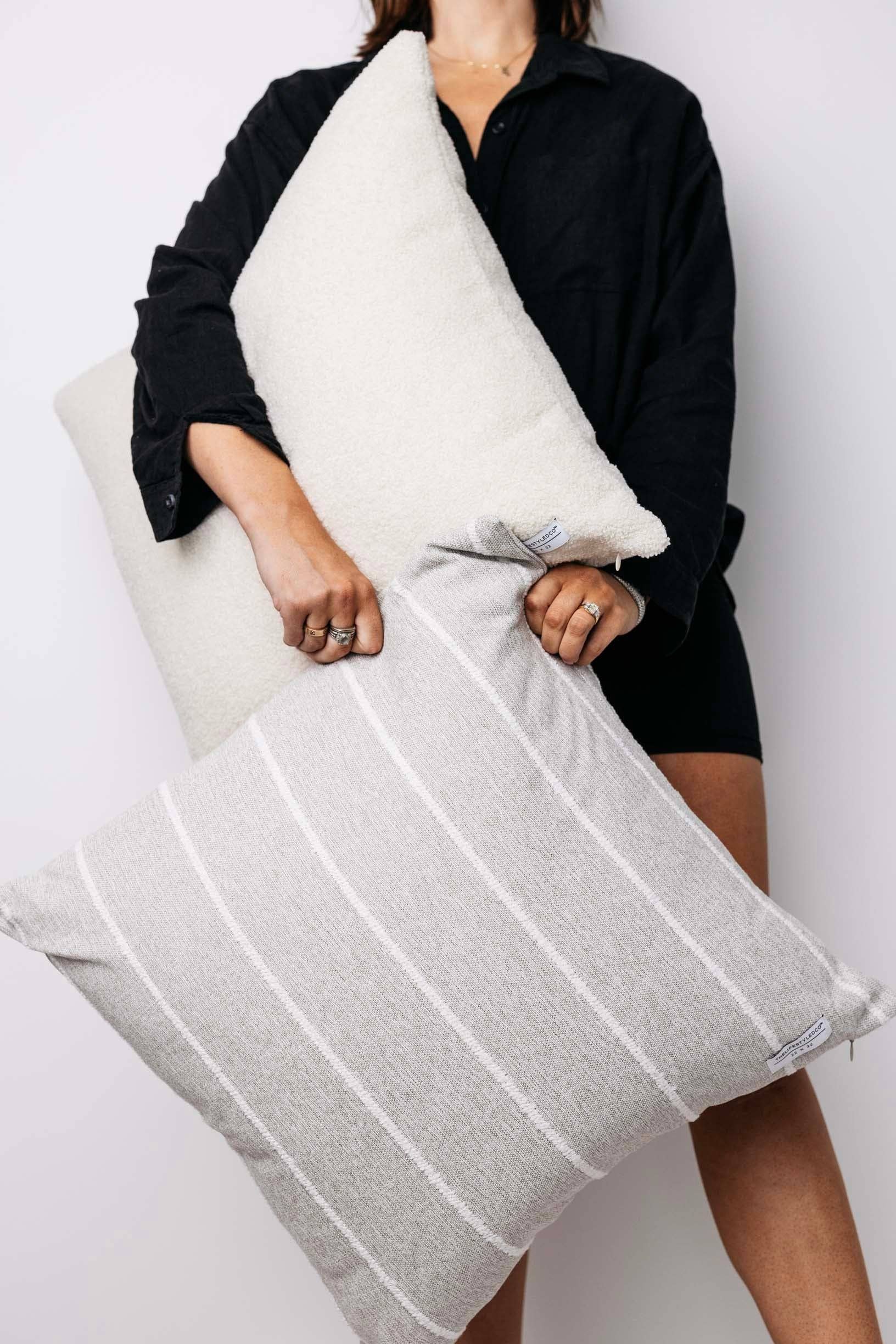 THELIFESTYLEDCO - Wholesale Throw/Decorative Pillow - Jolie Textured Slub Stripe Pillow - 3 Sizes1