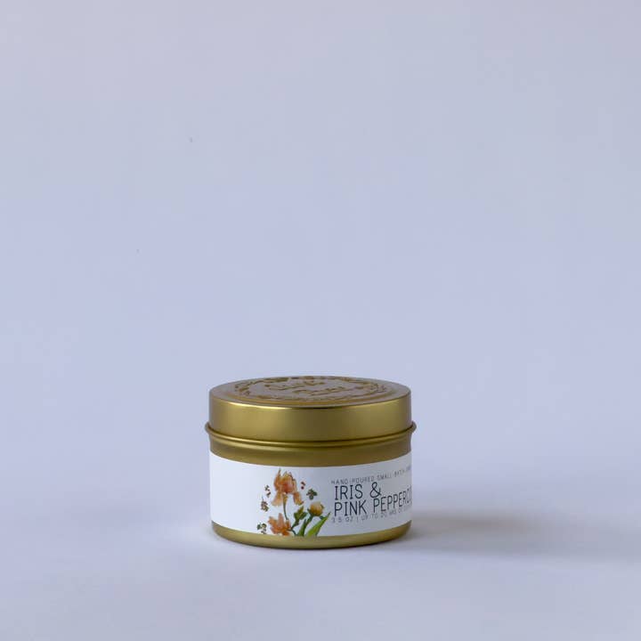 Iris & Pink Peppercorn - Tin - Just Bee Candle for wholesale by Just Bee