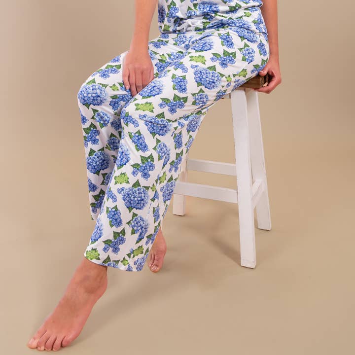 Amanda Blu - Wholesale Sleepwear Bottom - Women's - Blu Hydrangea Pajama Pants | Blue Flower PJ Bottoms