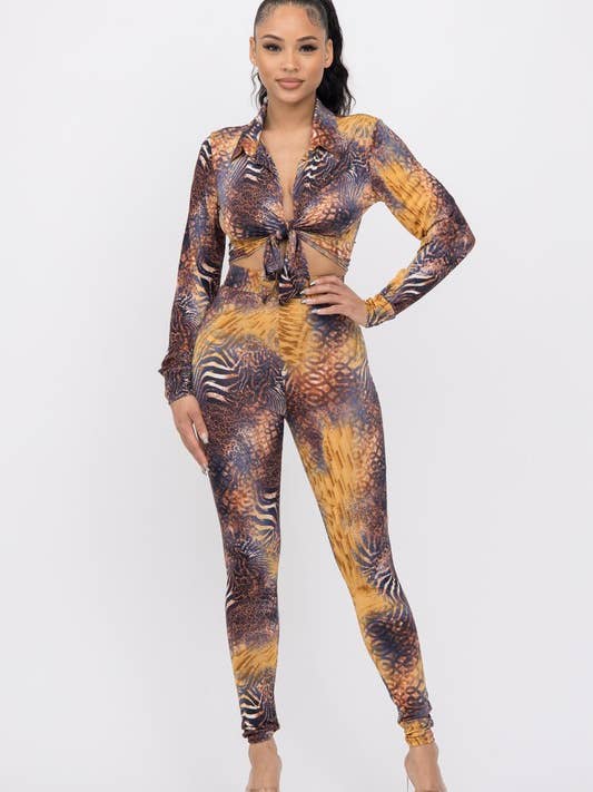 Cardigan com estampa Venechia com colarinho e manga comprida com gravata W por atacado de Belita Collection