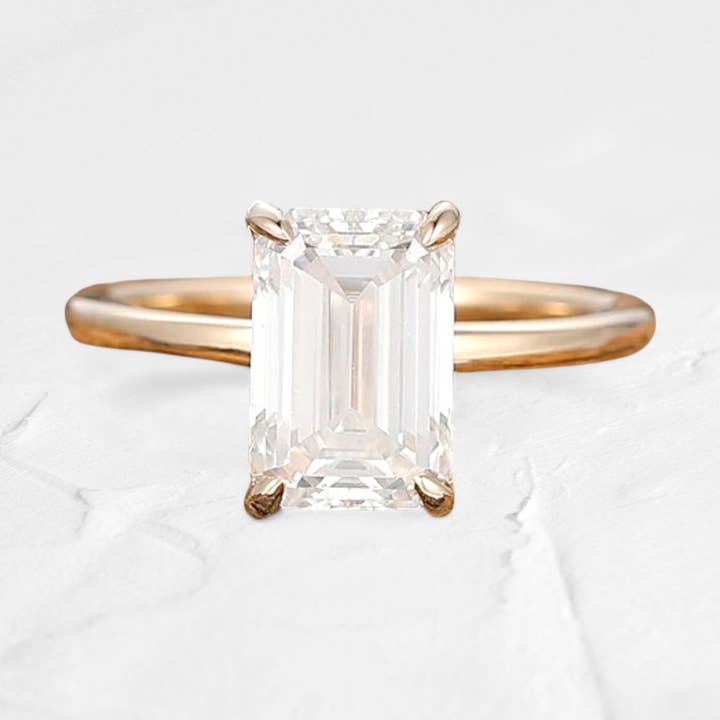 GEMPARA - Wholesale Engagement ring - 2.5CT Emerald Cut Moissanite Hidden Halo Ring in 10K Gold0