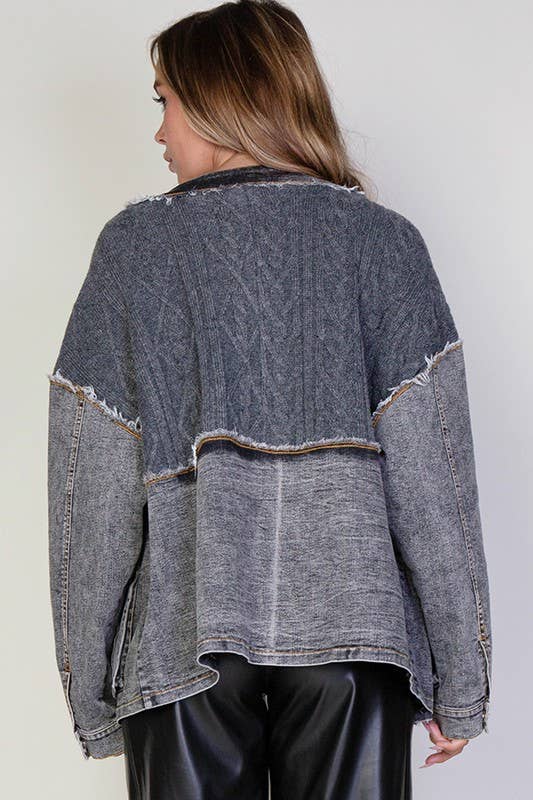 Grey Wash Cable Knitted Sweater & Denim Jean Cardigan Jacket for wholesale on Faire1
