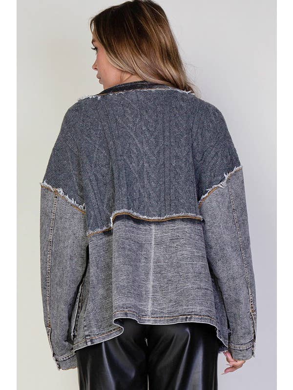 Grey Wash Cable Knitted Sweater & Denim Jean Cardigan Jacket for wholesale on Faire1