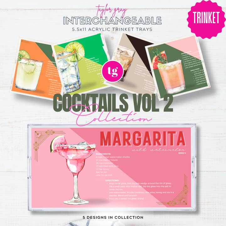 5.5x11 COCKTAILS VOL 2 trinket tray insert set of 5 for wholesale by TAYLOR GRAY