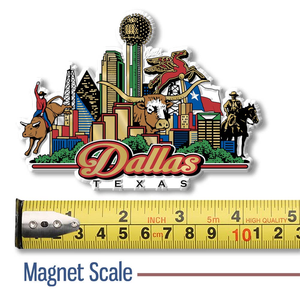 7 Star - Wholesale Magnet - Dallas City Skyline, Texas State Jumbo Magnet, Made in USA1