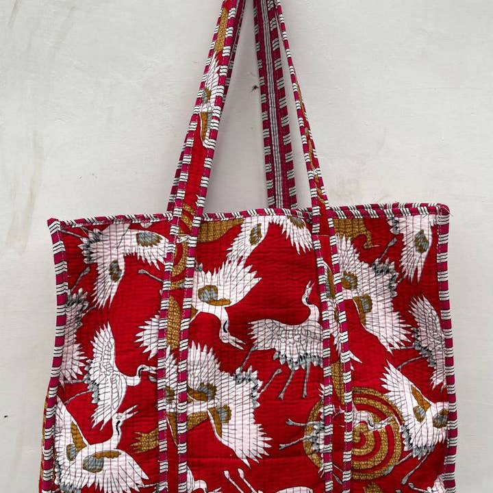 bhavnas boutique - Vente Sac de plage - Sac indien en coton imprimé au bloc, sac de plage, sacs Jhola matelassés1
