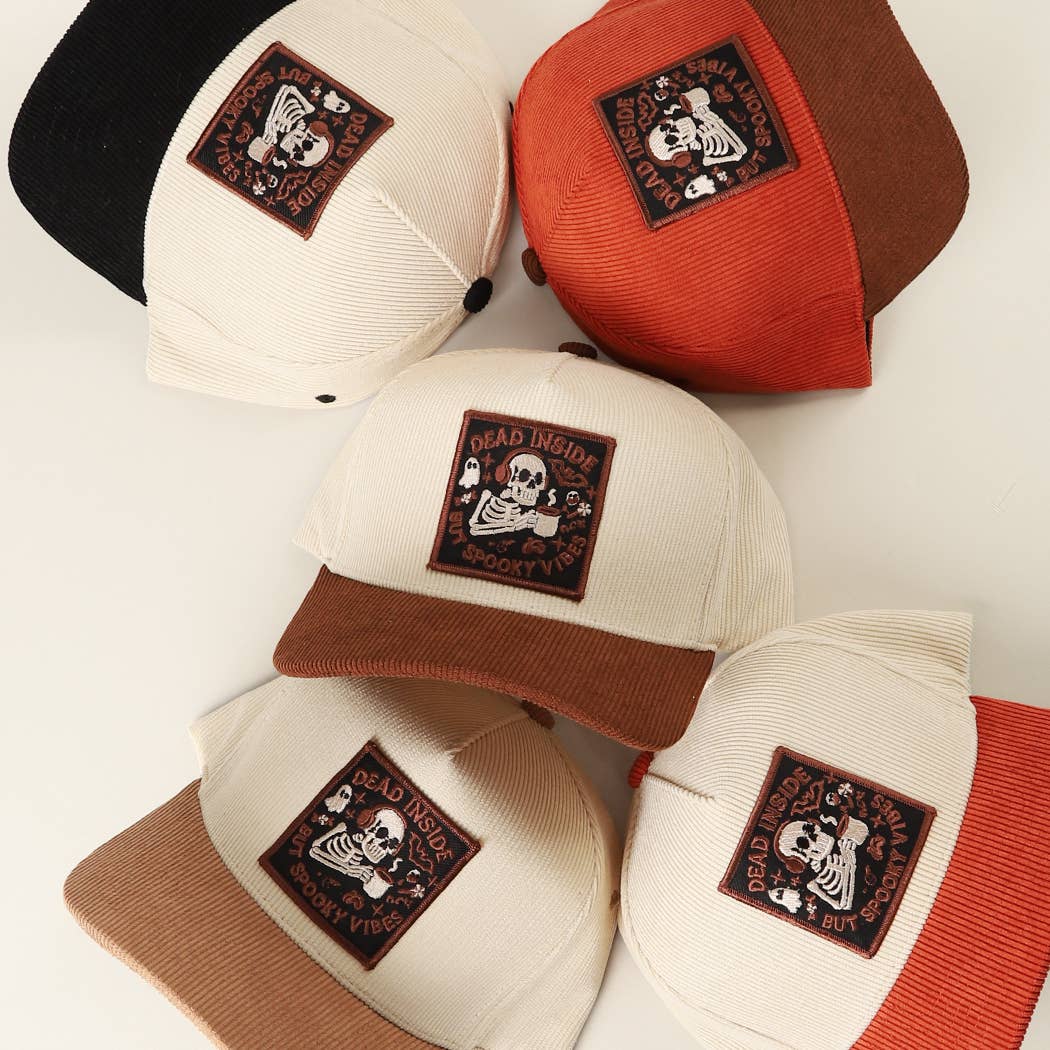 Fashion City - Wholesale Trucker Hat - Unisex - Dead Inside Skull Spooky Vibe Corduroy Trucker Cap2