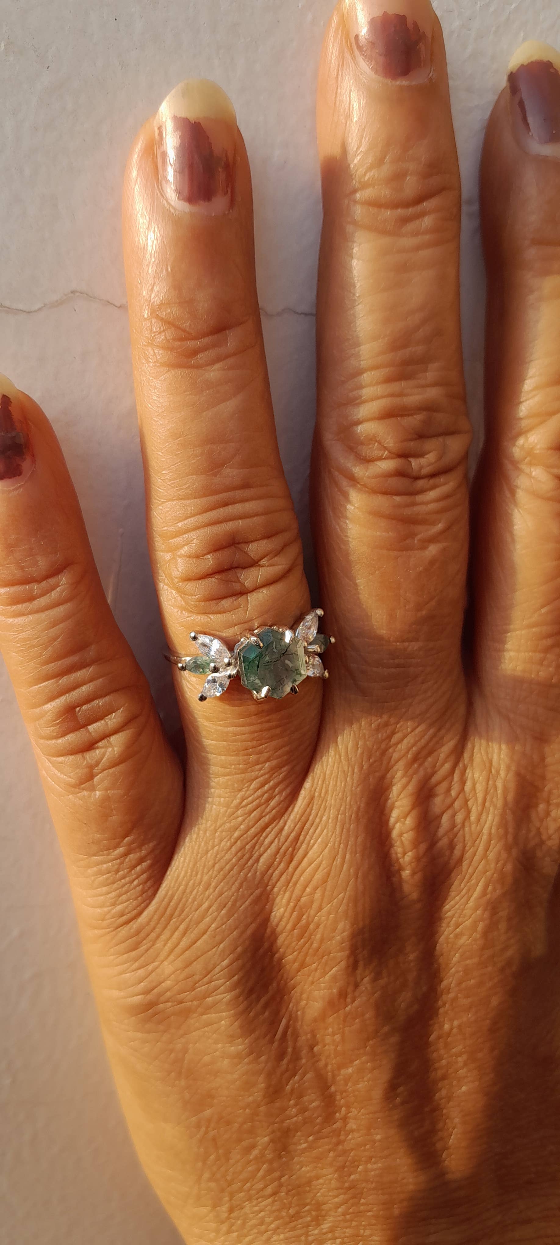 GEMPARA - Wholesale Multi-Stone Ring - Moss Agate hexagon ring4