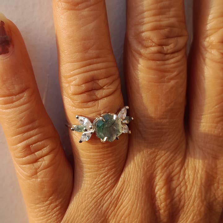 GEMPARA - Wholesale Multi-Stone Ring - Moss Agate hexagon ring4