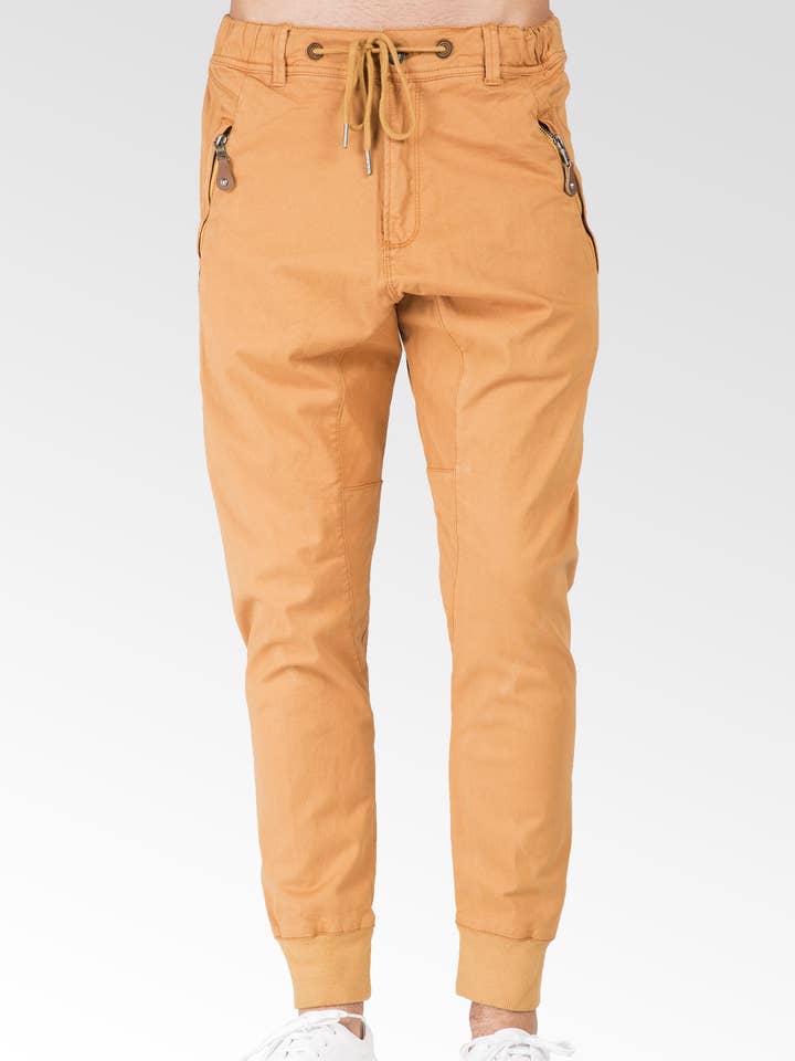 Drop Crotch light Orange Stretch Twill Jogger Jeans for wholesale by Level 7