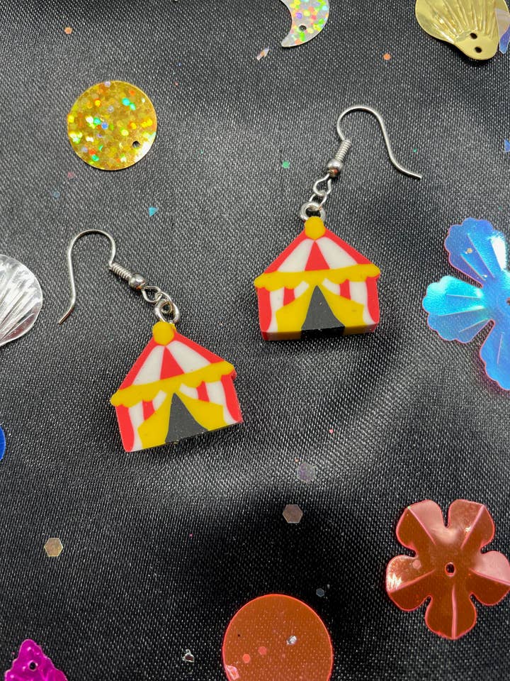 Mini Carnival Earrings! Big Top circus earring fun! Don't clown around, buy a pair of these fun circus tent earrings today! for wholesale by R59Creates