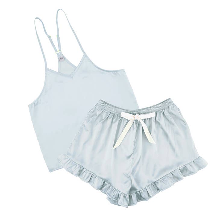 Cami + Velvet Ruffled Short - Blue for wholesale by Bella Sleep + Spa