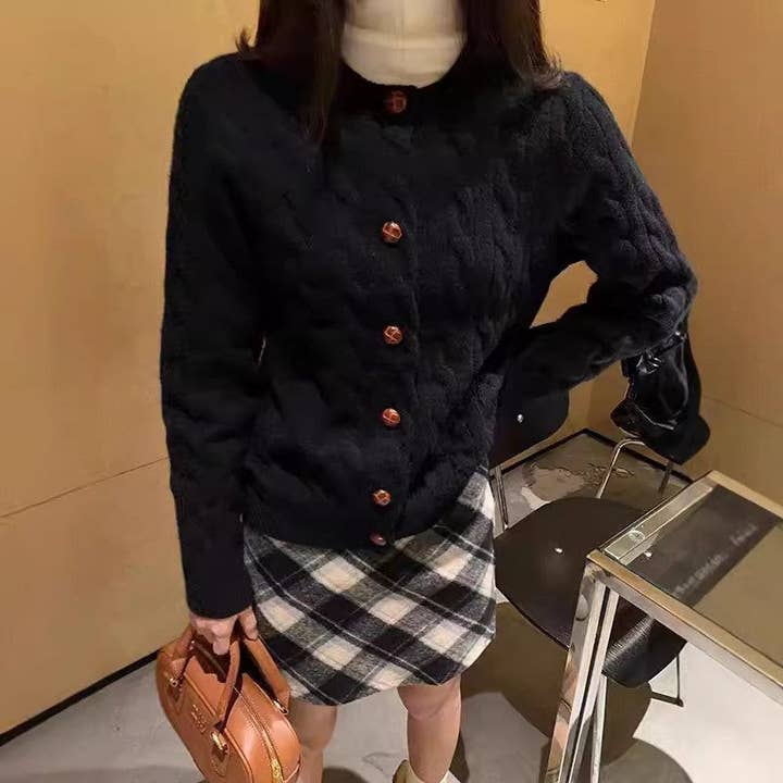 ShieldChic - Wholesale Cardigan – Women’s - Vintage Cable Knit Cardigan Solid Color3