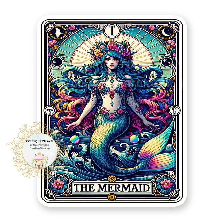 Tarot Card The Mermaid Boho Vinyl Decal Sticker for wholesale by cottage + crown