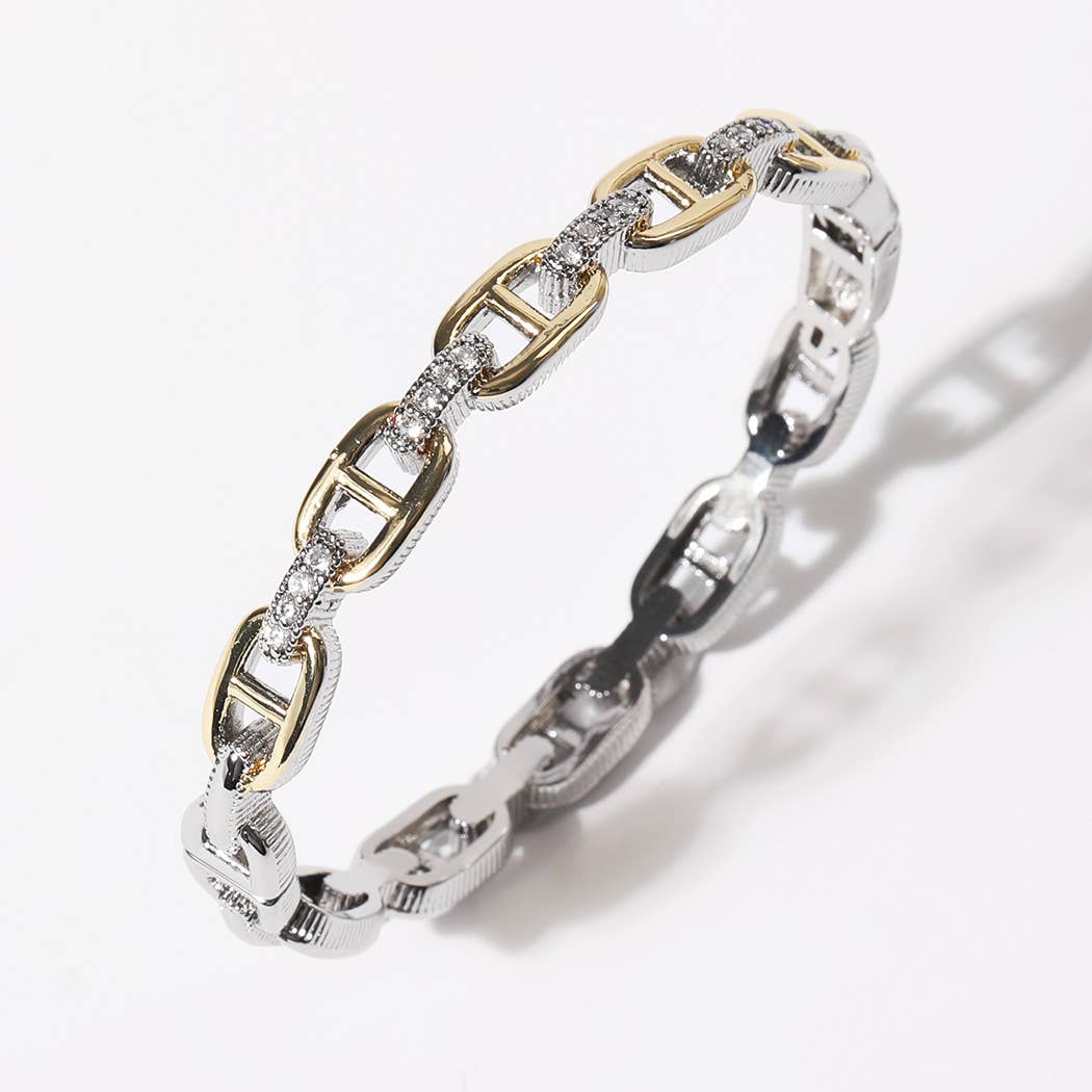 BG Two-Tone Linked Chain Design Gold Plated Bracelet for wholesale on Faire0