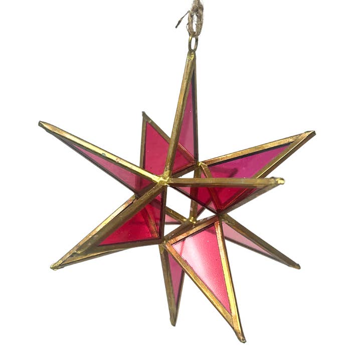 Hot Pink 3D Glass Star Ornament 7” for wholesale by David Christopher's Collection