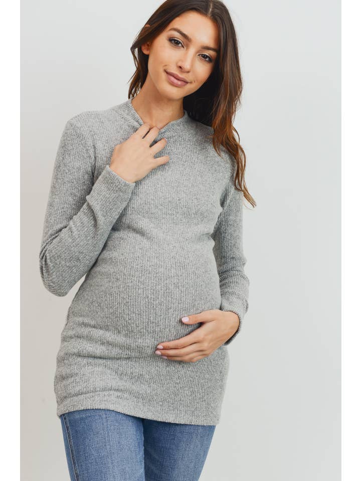Hello Miz - Vente Haut - Top côtelé de maternité à col montant et manches longues20