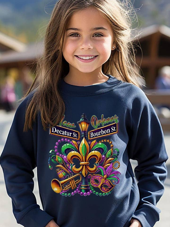 Mardi Gras Straßen Kinder Grafik-Sweatshirt für den Großhandel von Pink Irene Wholesale