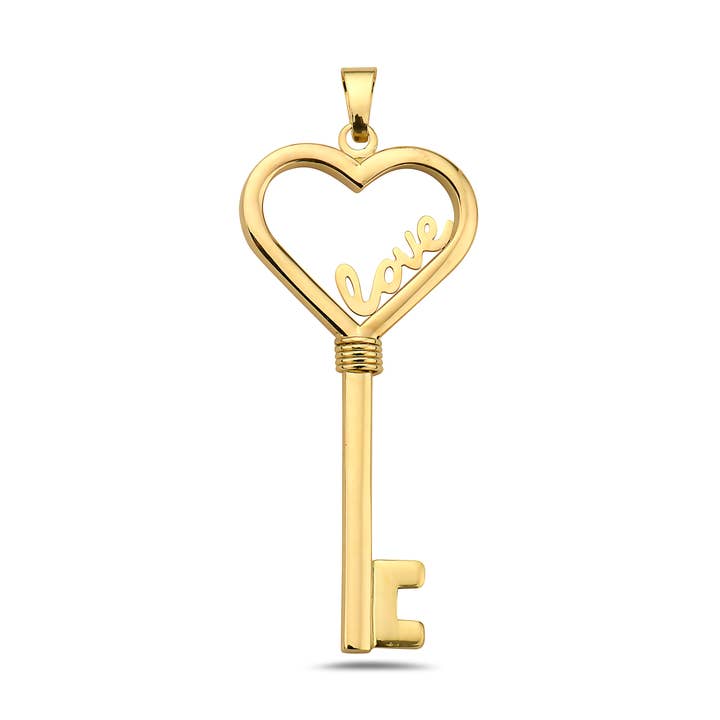 Pori Jewelry - Vendita all'ingrosso Ciondolo/pendente - Simpatico ciondolo a forma di chiave Love Hearty in oro 14 carati0