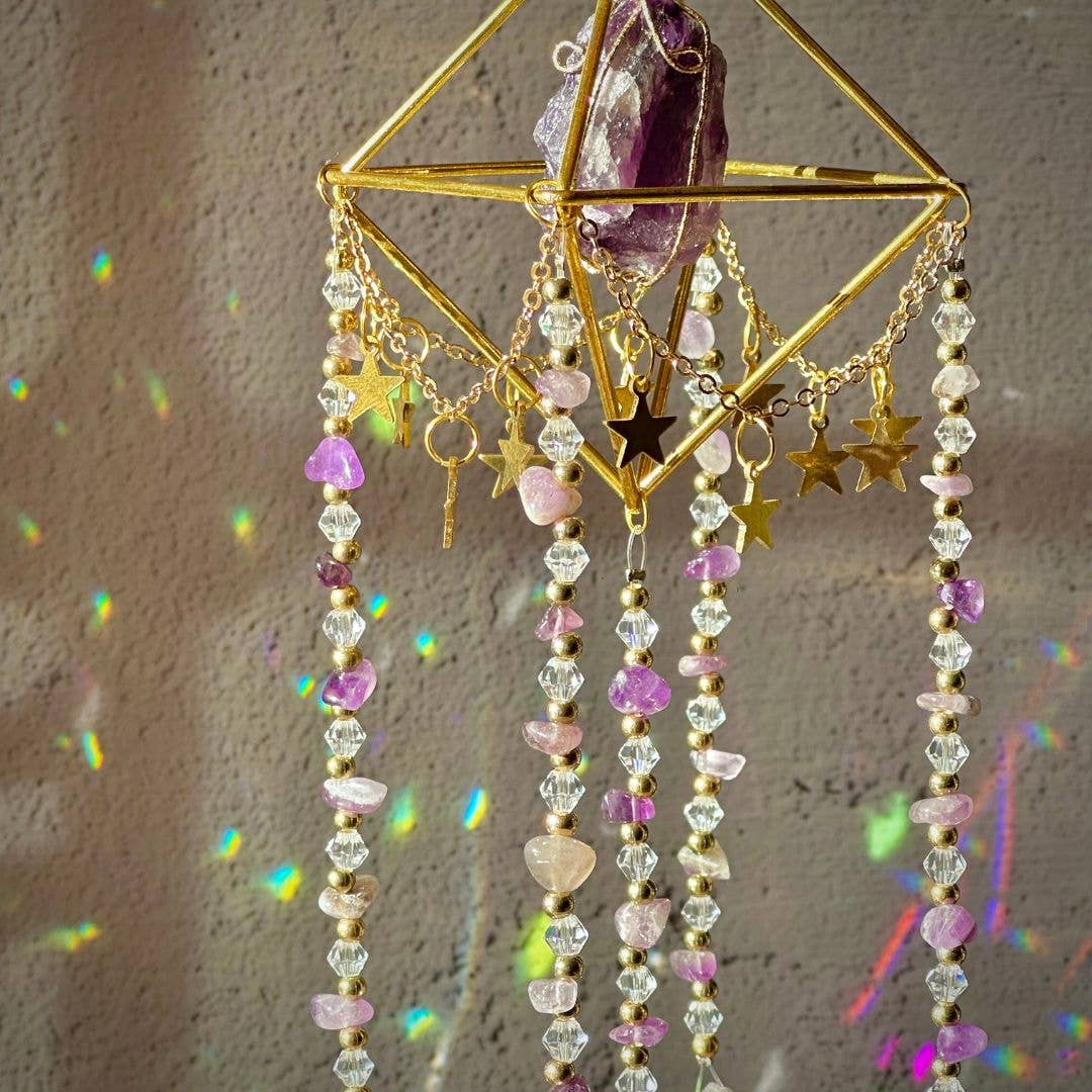 LilAryenne | Jewelry & Suncatchers – wholesale Suncatcher – Crystal Aura Suncatcher: Amethyst, Citrine, Rose Quartz, Fluorite - Gift4
