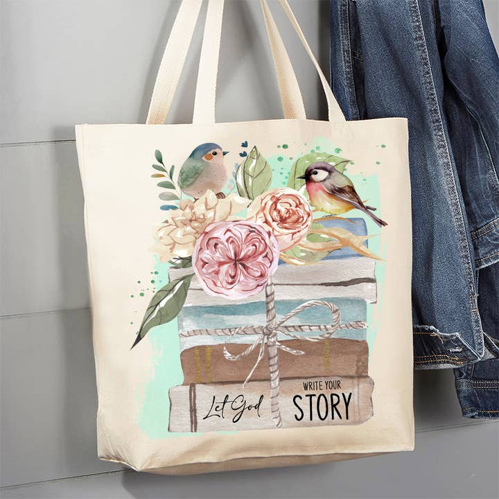 Bolso de lona Spiritual Let God White the Story para venta al por mayor de Avery Lane Gifts