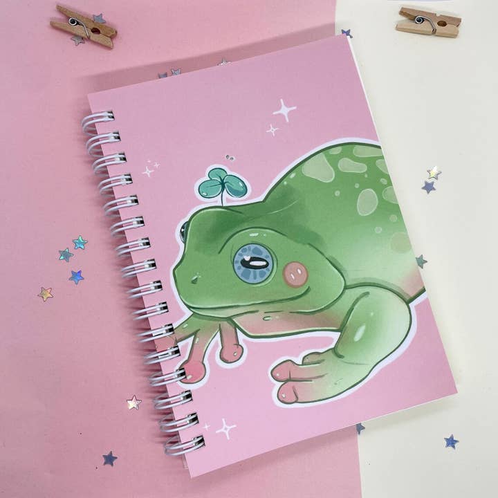 Clover Frog A6 Spiral Dot Grid Notebook | 100 Sheets for wholesale by BubblesArtCraft