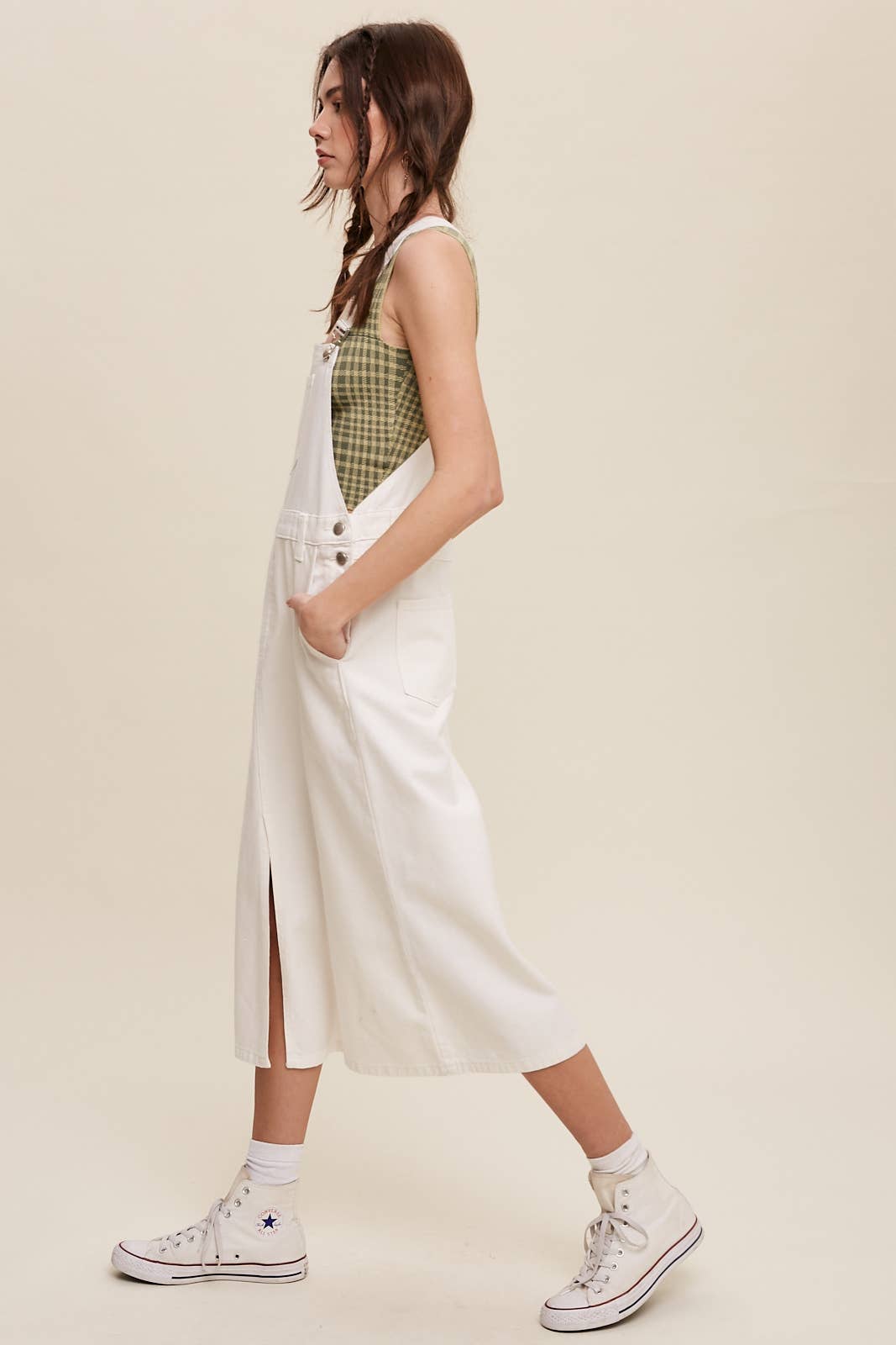 Weiss Weißes Denim-Overall-Midikleid für den Großhandel auf Faire6