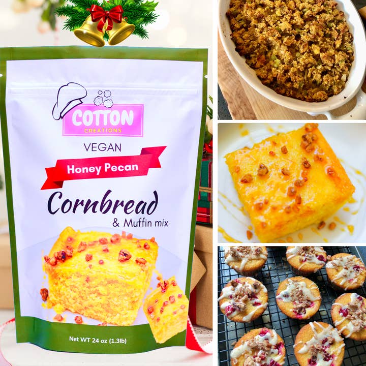 Cotton Creations LLC – wholesale Cornbread mix – Vegan Honey Pecan Cornbread Mix1