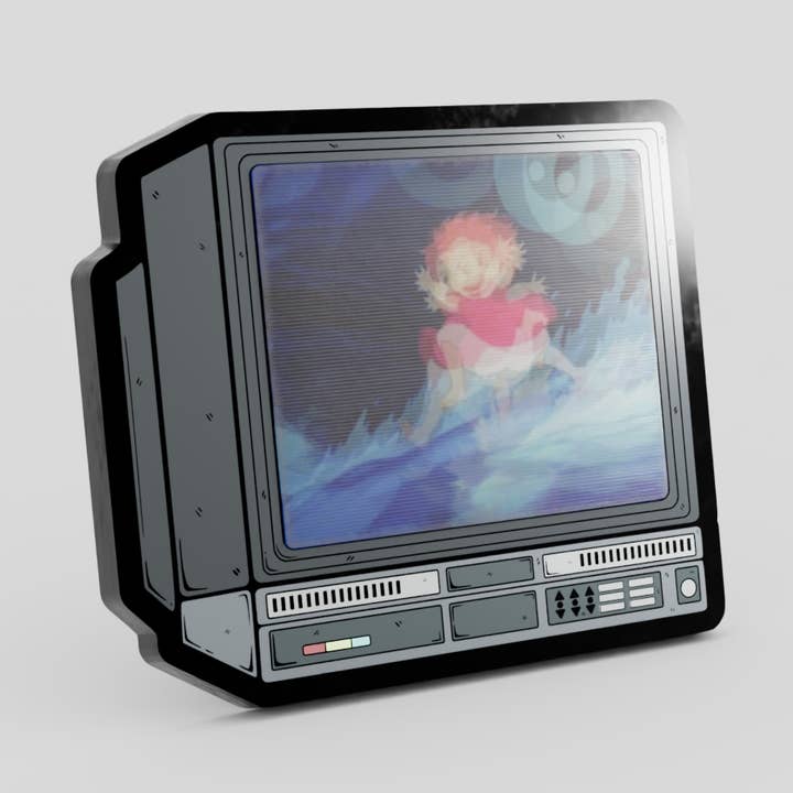 Épingle émaillée CRTV Ponyo lenticulaire 2,5" pour la vente par GoopyGoblins