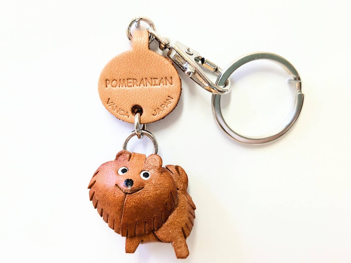 VANCA CRAFT - Wholesale Keychain - Unisex - Pomeranian Leather Dog Pet Handmade Keychain Charm Accessory0
