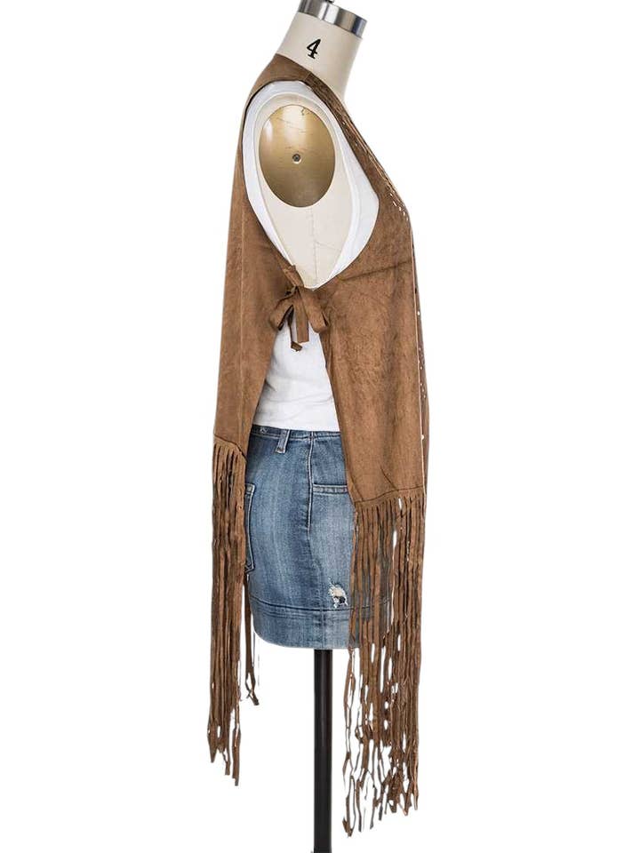 LA Jewelry Plaza - Wholesale Outerwear Vest - Women's - Faux Suede Fringe Western Vest