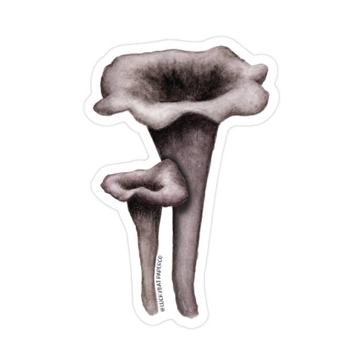 Black Trumpet Mushroom Sticker for wholesale by Lucky Bat Paper Co.