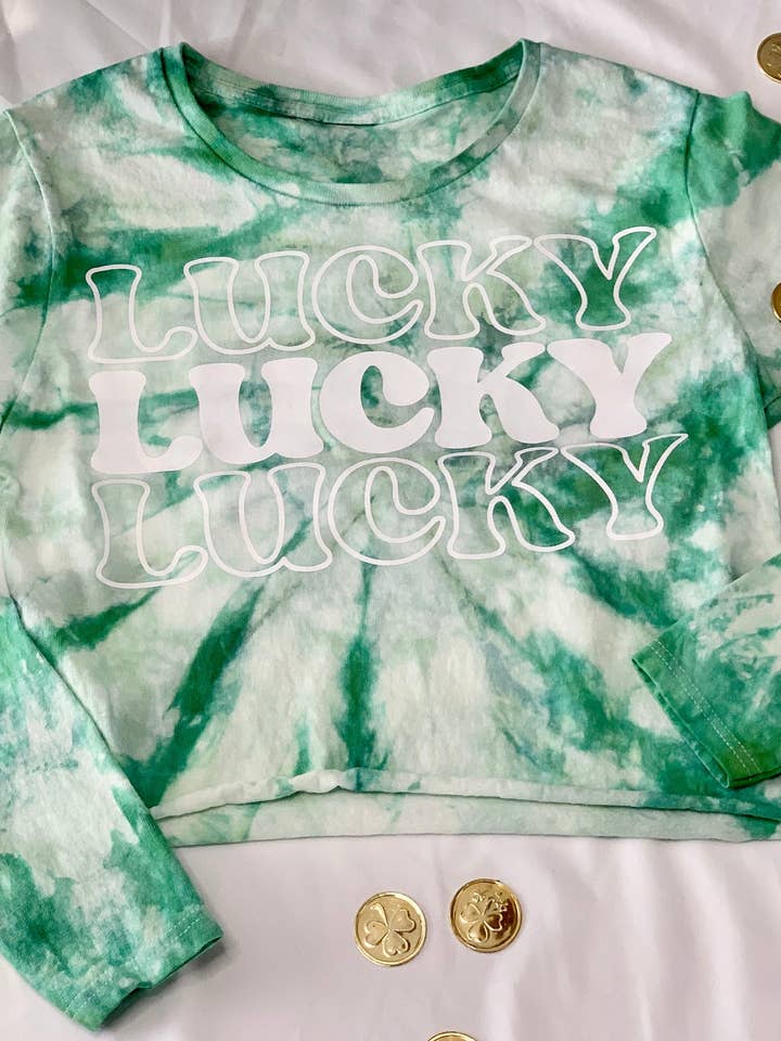 Lucky Lucky Lucky tie dye t-shirt for wholesale by Axle Rose Co