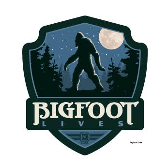 Bigfoot Lives Emblem Sticker for wholesale by Tourist Courts