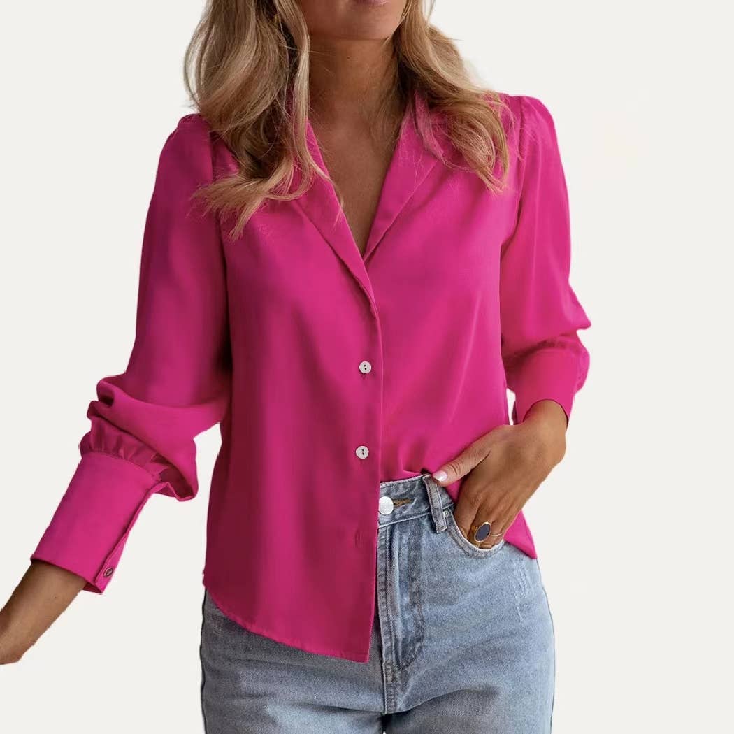 The Moment Collection - Wholesale Button Down Shirt - Women's - Lady Grace Solid Pre-Fall Collared Button Up Long Sleeve Top6