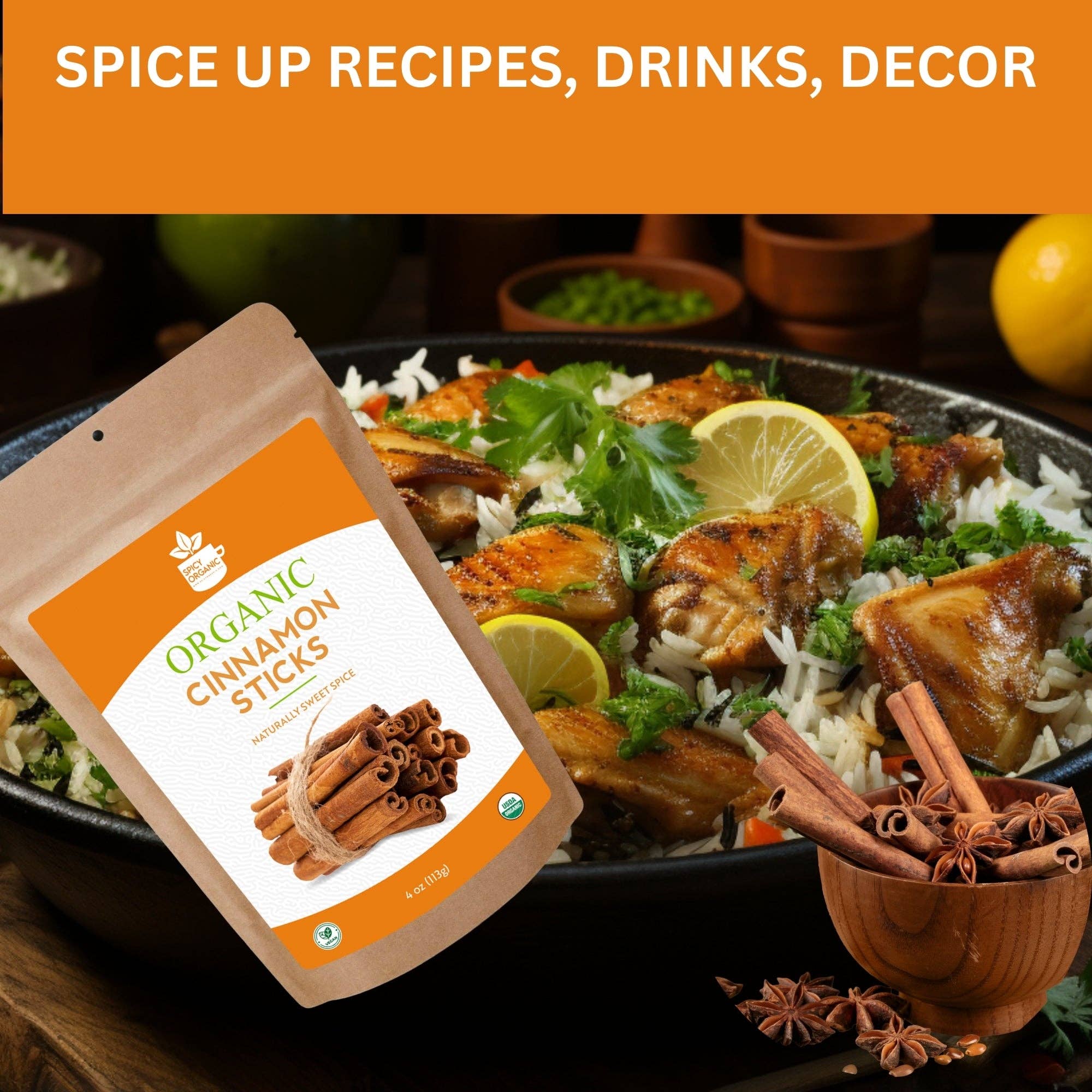 SPICY ORGANIC - Wholesale Herbs - Organic Cassia Cinnamon Sticks – Bold & Spicy Whole Cinnamon, USDA Certified6