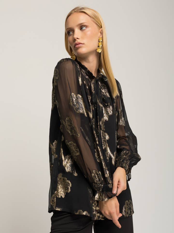 Senia black chiffon blouse for wholesale by NIZA