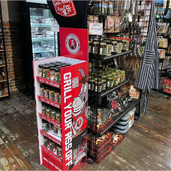 Grill Your Ass Off - Spices, Rubs, Seasonings, Sauces, Jerky - Wholesale Retailer Display - Food & Drink - Floor Display - Marketing, Signage, Metal, Cardboard3
