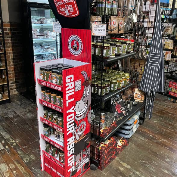 Grill Your Ass Off - Spices, Rubs, Seasonings, Sauces, Jerky - Wholesale Retailer display – Food & Drink - Floor Display - Marketing, Signage, Metal, Cardboard3
