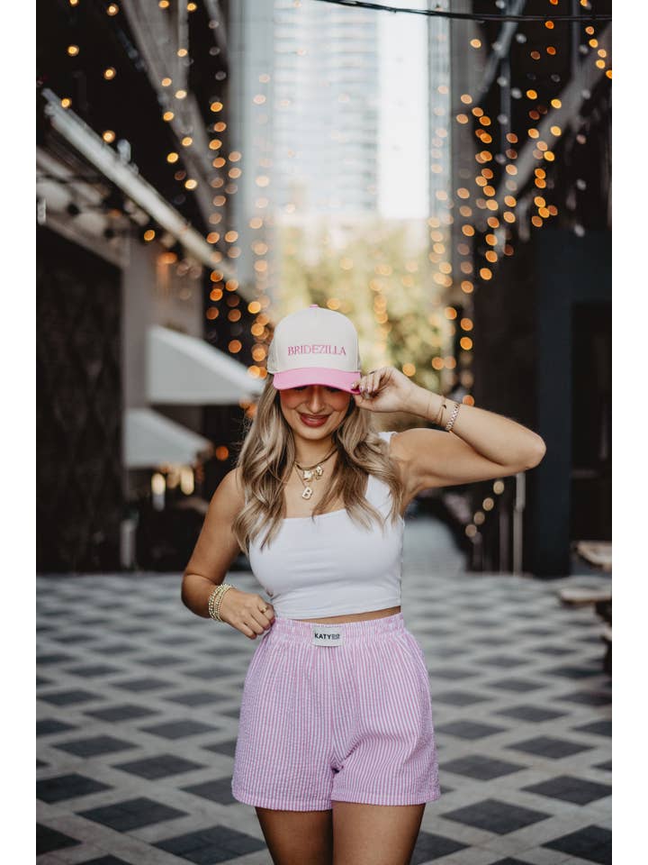 Pink Striped Ladies Boxer Shorts for wholesale on Faire