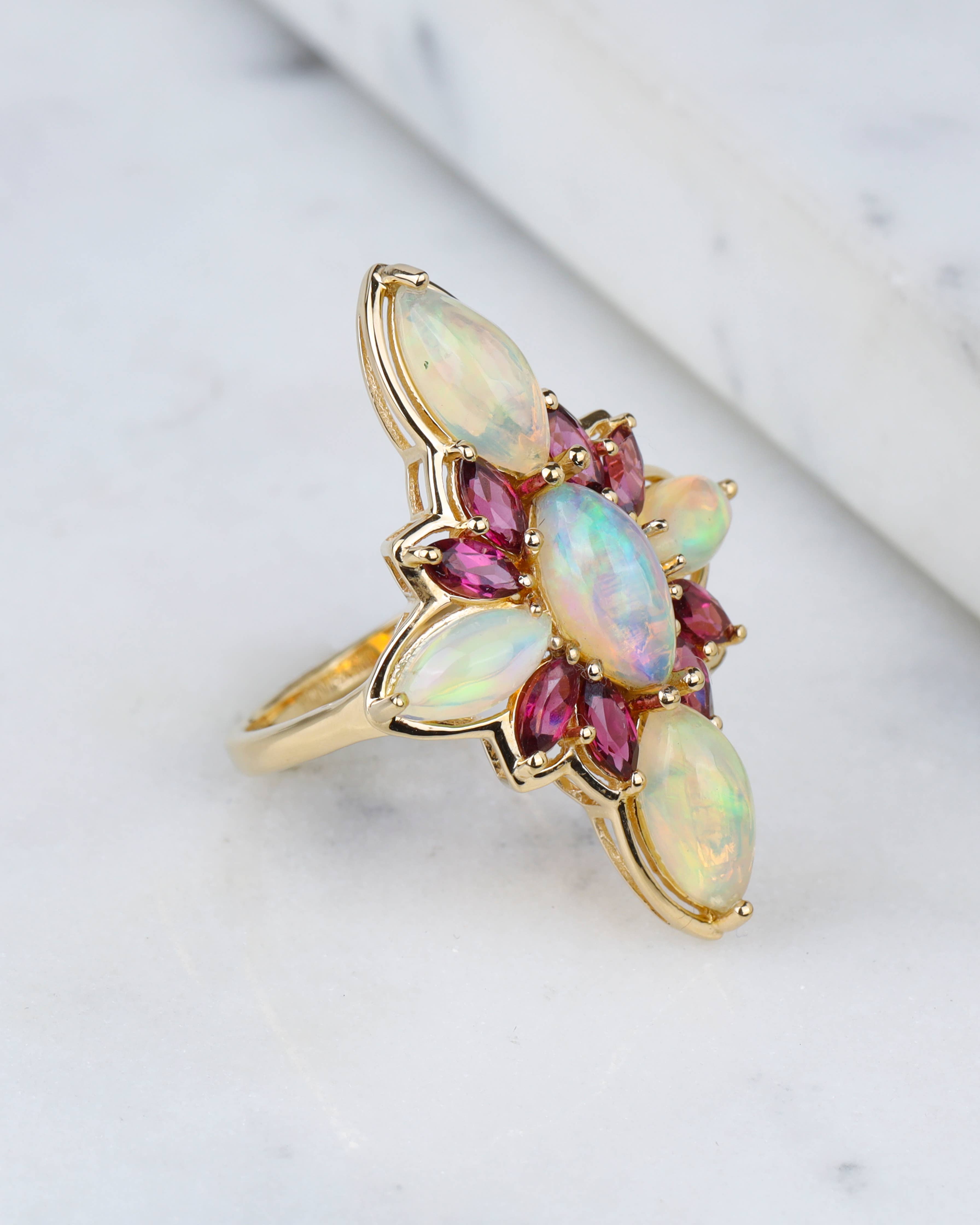 Tiramisu – wholesale Cocktail/statement ring – 18K Gold Vermiel Over Silver Opal Roselight Cascade Ring1