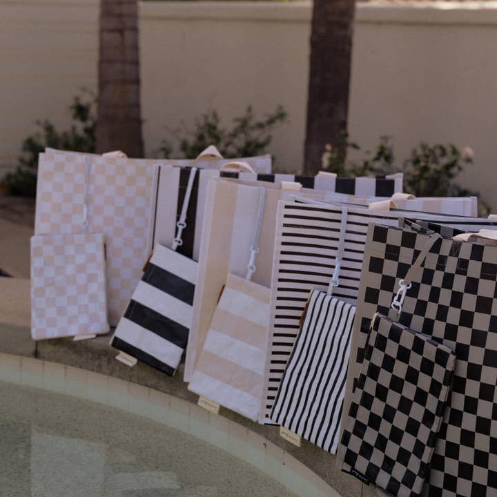 Black Thin Stripe XL Day Bag with Matching Removable Pouch for wholesale on Faire
