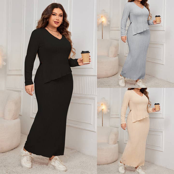 Ensemble jupe deux pièces ample grande taille avec manches longues pour la vente par DREAM VERA APPAREL