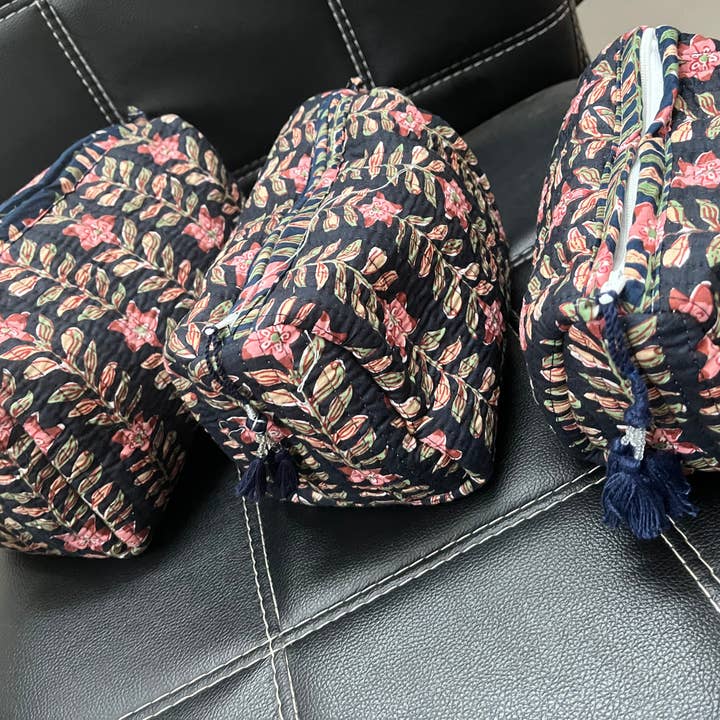 Meghcraft - Wholesale Makeup/Cosmetic Bag - Assorted Block Printed Cotton Cosmetic Bag-Toiletry Bag-3 Pc