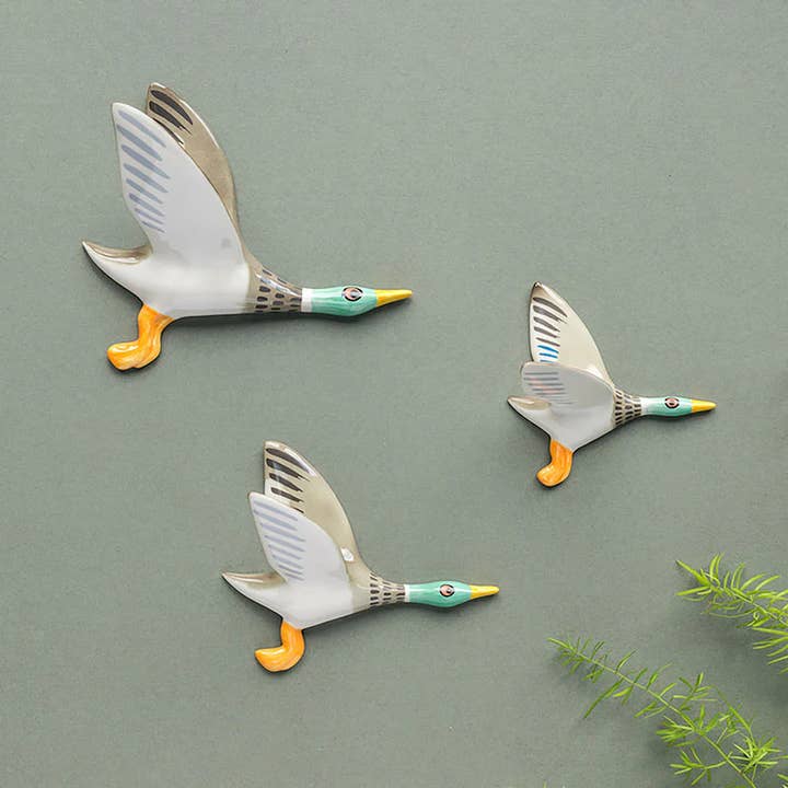 Wall Art Handmade Ceramic Flying Duck Trio for wholesale by Hannah Turner Ltd