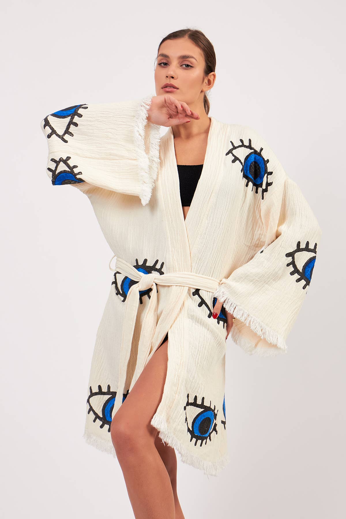 Yaz Concepts - Wholesale Kimono - Women's - Turkish Evil Eye Print Kimono Robe Blue Coverup2