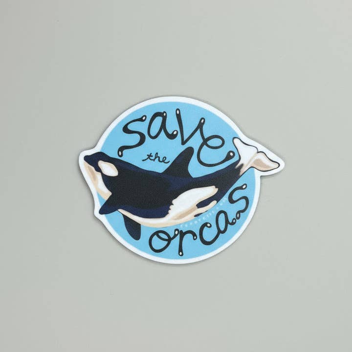 'Save the Orcas' Sticker for wholesale by Ferry Kiss Studio