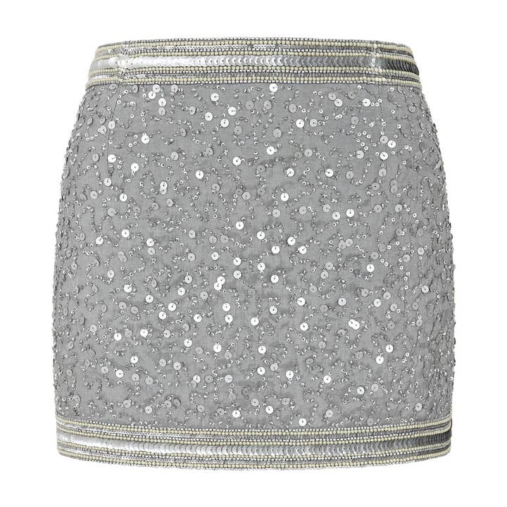 Peggy Silver Sequin Mini Skirt for wholesale by Frock & Frill
